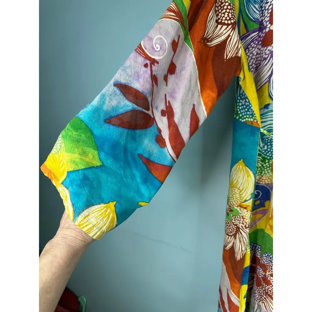Jams World tropical caftan dress vibrant watercolor floral print Size L - Picture 5 of 7